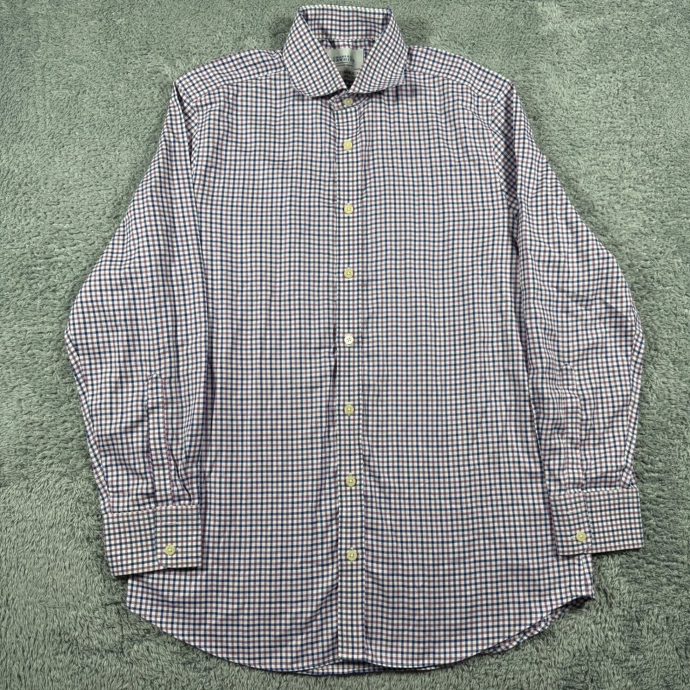 Charles Tyrwhitt Dress Shirt Mens 16/33 Purple Blue Check Non Iron Slim Fit